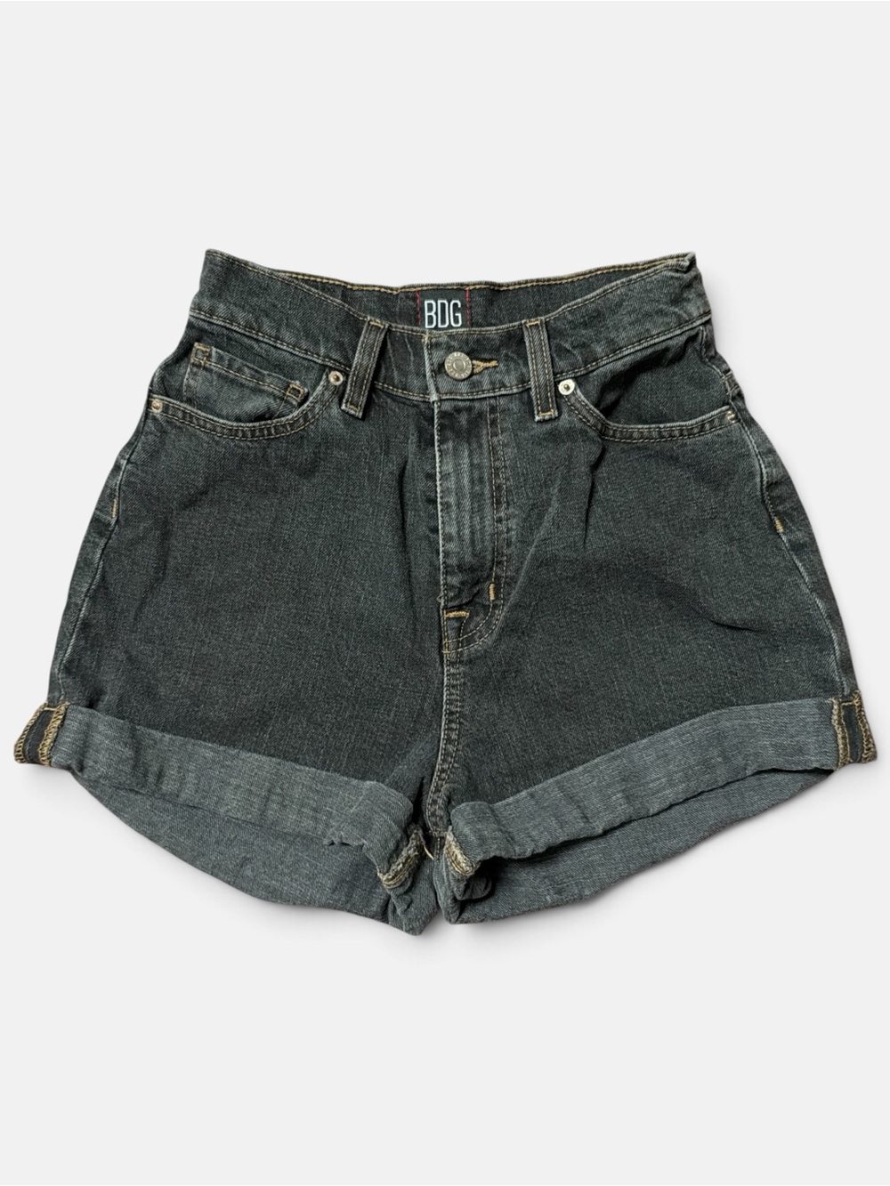 BDG Washed Black High-Rise Rolled Hem Denim Shorts